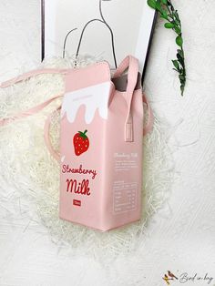 BirdinBag - Compact Strawberry & Letter Graphic Box Bag Circle Purse, Cute Crossbody Bags, Mini Milk, Milk Box, Novelty Bags, Style Preppy, Vintage Soft, Coffee Colour, Mini Crossbody Bag