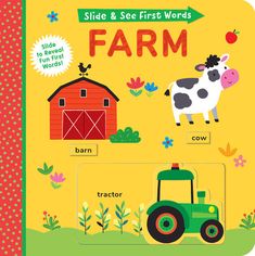 a farm book with an animal and tractor on the cover, which reads side & see first words