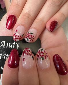 200 Beautiful New Year Nails | January Nails Ideas 2023 - Girl Beauty New Year And Christmas Nails, Good Christmas Nails, Poinsetta Nails Nailart, Winter Nail Designs Gel, Poinsettia Nail Art, Pointsetta Nails, Winter Gel Nails Ideas 2024, Dipped Nails Ideas Winter, Christmas And New Years Nail Ideas