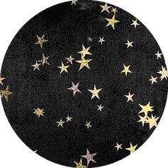 a round rug with gold stars in the middle on a white background and black ground