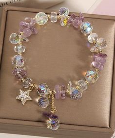 Classy Light Purple Sterling Silver Overgild Crystal Zircon Charm BraceletMade of fine Sterling Silver Overgild Crystal Zircon.Length: 21cm/8.19". Matches easily with daily hairstyle, dresses & Shirts Wire Jewelry Designs, Beads Bracelet Design, Beaded Rope, Gold Bracelet For Women, Styl Boho