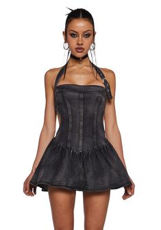 base|black Dolls Kill Halloween Costume, Black Denim Mini Dress For Night Out, Summer Punk Style Mini Corset Dress, Edgy Mini Dress For Summer Concerts, Edgy Mini Corset Dress For Summer, Edgy Mini Length Corset Dress For Summer, Fitted Mini Dress For Spring Concert, Fitted Mini Dress For Concert, Black Denim Mini Dress