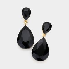 Gold Metal W Black Colored Glass Crystal Stones, Double Teardrop Design Style, Dangle Earrings Shiny Evening Formal Statement Jewelry Size: 1.75" X 0.75" Post Backing Color: Jet Black , Gold J 157493 1611 1152 E Black Dangle Teardrop Earrings For Party, Black Teardrop Earrings For Party, Black Drop Teardrop Earrings For Party, Black Teardrop Drop Earrings For Party, Elegant Black Teardrop Earrings For Parties, Black Teardrop Earrings For Formal Occasions, Black Teardrop Earrings For Evening, Black Prom Earrings, Prom Jewelry Earrings