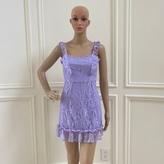 Size Xs Purple Lace Dress For Spring, Spring Purple Lace Dress, Casual Lace Mini Dress, Spring Purple Lace Party Dress, Elegant Purple Lace Mini Dress, Summer Cocktail Mini Lace Dress, Lace Sundress For Party, Purple Lace Mini Dress For Spring, Casual Lace Mini Dress For Party