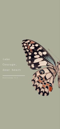 a butterfly with the words take courage, dear heart on it's back side