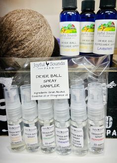 several bottles of dry - ball sampleers are on display