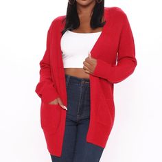 Fashion Nova Cardigan Long Sleeve Red 2 Pockets Brand New With Tags Trendy Red V-neck Cardigan, Casual Red V-neck Cardigan, Red V-neck Cardigan For Work, Trendy Red Winter Cardigan, Chic Red V-neck Outerwear, Chic Red Cardigan For Fall, Chic Red Long Sleeve Cardigan, Red Cozy Cardigan For Layering, Red Solid Color Casual Cardigan