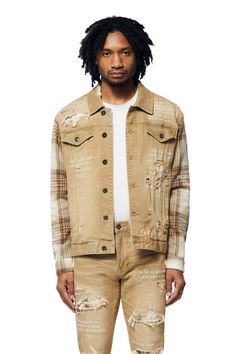 Details Fit: Regular Color: Brulee Material: 98% Cotton / 2% Spandex Style: JJ23619EC Fitted Distressed Cotton Outerwear, Urban Distressed Fitted Outerwear, Distressed Fitted Outerwear For Streetwear, New York Streetwear, Everyday Outfits, Jean Jacket, Going Out, Denim Jacket, Plaid