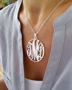 "Personalized Monogram necklace, choose 1-3 letters you wish. Size: This is 1.75\" pendant size Thickness: 0.7mm I use 925 Sterling Silver for all parts. Please choose 1-3 letters you like and I will create your unique monogram. It can be your initials or letters of the one most special to you. How to order: At the check-out type into the message to MonogramPersonalized (blank box on the order page) 1-3 Letters you would like personalized, I will make the same order as written. PLEASE CHECK THE Unique Monogram, Puzzle Jewelry, Silver Monogram, Monogram Ring, Circle Monogram, Monogram Jewelry, Infinity Ring, Monogram Necklace, Feather Necklaces