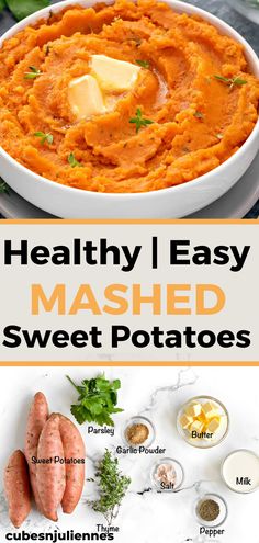 mashed sweet potatoes with butter and parmesan cheese are the perfect side dish