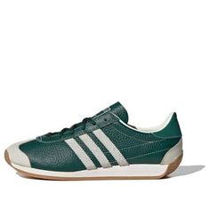 (WMNS) adidas Country OG 'Collegiate Green Off White' IE3939 Adidas Athleisure Running Shoes With Three Stripes, Sporty Green Adidas Running Shoes, Green Three Stripes Sports Sneakers, Green Three Stripes Sneakers For Sports, Green Sneakers With Three Stripes For Sports, Sporty Synthetic Sneakers With Three Stripes Branding, Sporty Synthetic Sneakers With Three Stripes, Sporty Running Shoes With Three Stripes Branding, Green Sports Sneakers With Three Stripes Branding