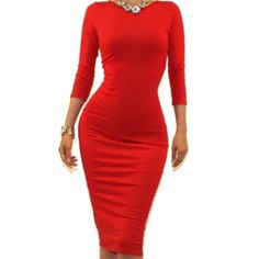 Ava Red 3/4 Sleeve Bodycon Party Cocktail Dress Lightweight and comfy fabric. Dress is up or Dress it casual, either way this is the ideal go to outfit for any wardrobe. Color: Multi Material: 95% Polyester / 5% Spandex Measurements: Size: Small - Bust: 28'' | Waist: 24'' | Hip: 28'' | Length: 39'' Size: Medium - Bust: 32'' | Waist: 28'' | Hip: 32'' | Length: 39 1/2'' Size: Large - Bust: 36'' | Waist: 32'' | Hip: 36'' | Length: 40 1/2'' Size: XLarge - Bust: 38'' | Waist: 34'' | Hip: 38'' | Lengt Side Cutout Dress, Satin Corset Dress, Wardrobe Color, Party Cocktail Dress, Milly Dress, Yellow Midi Dress, Embroidered Midi Dress, Blue Shirt Dress, Satin Midi Dress