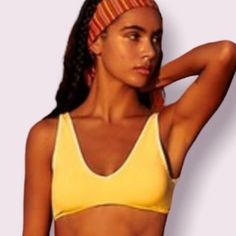 Stone Fox Swim X Fp Movement Collab. Yellow Bikini Top. Size Small. Nwt. Yellow Sleeveless Top For Poolside, Yellow Seamless Beach Tops, Yellow Beachwear Top For Poolside, Yellow Triangle Top For Beachwear, Yellow Seamless Swimwear For Beach Season, Yellow Triangle Top Swimwear With Stretch, Yellow Triangle Top For Summer, Summer Yellow Triangle Top, Yellow Stretch Tops For Beach Season