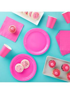 This set of disposable paper plates, cups, and napkins comes in a decorative hot pink color 
The ideal choice for creating a celebratory atmosphere at parties and celebrations 
Our hot pink party plates and napkins party supplies are made from sturdy paper; our 2-ply napkins are soft and absorbent 
The hot pink plates are 9 inches; paper cups hold 200ml of liquid, napkins measure 6.5 x 6.5 inches folded 
In this pack, you will receive enough dinnerware for 24 guests; 72 pieces total72 Pieces of Party Plates And Napkins, Hot Pink Party, Pink Party Supplies, Pink Plates, Pink Party, Pink Parties, Paper Cups, Pink Paper, Party Tableware