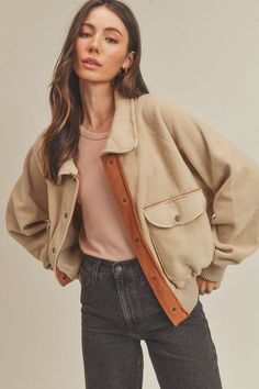 Perfect for layering up or down, our So Cozy Bomber showcases an oversized collar with snap-button front closure and front pockets, hidden contrast fabric detailing in a boxy fit.Made In: ImportedFabric Contents: 100% Polyester Fabric Detailing, Oversized Collar, Skirt Jumpsuit, Resort Collection, Sweatshirt Dress, Dressed Down, Baby Month By Month, Snap Button