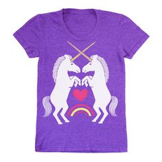 Unicorns Purple -  Womens T-shirt Girls Tee Cute Love Adorable Heart Rainbow Creature Magical Tshirt Rainbow Creature, Light Purple Shirt, Unicorn Tee, Heart Rainbow, Rainbow Fairies, Cute Love Heart, Babydoll Shirt, Unicorn Shirt, Unicorn Tshirt