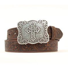 Nocona Ladies Tooled Belt N3483802 Country Belts, Cross Buckle, Nocona Belt, Cross Belt, Cowgirl Belts, Western Accessories, Turquoise Cross, Western Belts, Brown Leather Belt