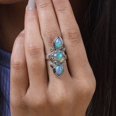 "Ethiopian Opal Ring, 925 Sterling Silver Ring, Ring for Women, October Birthstone, Boho Ring, Statement Ring, Gift for Her, Opal Jewelry Gemstone Name - Ethiopian Opal Stone Quality - AAA Ring Size - US-8/UK-P Weight - 6.12 gm Stone Shape - As shown in the picture We serve complete 925 sterling silver Jewelry and genuine properties of the stone. The products are dispatched from the small business from UK. Product Quality and Packaging - Our all products are 925 Silver Stamped which shows that t Silver Multi-stone Opal Ring For Promise, Adjustable Silver Moonstone Multi-stone Ring, Silver Opal Multi-stone Ring, Silver Multi-stone Opal Ring As Gift, Silver Three Stone Opal Ring, Sterling Silver Three Stone Silver Rings, Multi-stone Sterling Silver Opal Ring, Adjustable Silver Multi-stone Rings, Bohemian Sterling Silver Opal Birthstone Ring