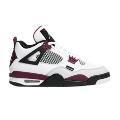 Find JORDAN Paris Saint-germain X 4 Retro 'bordeaux on Editorialist. Celebrating Jordan Brand’s partnership with the French football club, the Paris Saint-Germain x Air Jordan 4 Retro ‘Bordeaux’ features color blocking that recalls the silhouette’s OG ‘Fire Red’ composition. The white leather upper is accented with black wings and Bordeaux detailing on the eyelets, interior tongue and heel, the latter marked with dual Jumpman and PSG branding. A black woven tab on the lateral forefoot is inscrib Jayson Tatum, Black Wings, Jordan 4 Retro, Air Jordan 4 Retro, Air Jordan 4, Paris Saint, Paris Saint-germain, Saint Germain, Red Fire