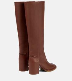 Brown Wide Calf Knee-high Boots, Brown Knee-high Boots For Fall, Brown Leather-lined Knee-high Boots For Fall, Brown Calf Leather Knee-high Boots For Fall, Fall Brown Calf Leather Knee-high Boots, Brown Calf Leather Knee-high Boots For Winter, Brown Block Heel Knee-high Boots For Work, Brown Knee-high Boots For Fall Workwear, Elegant Brown Knee-length Boots