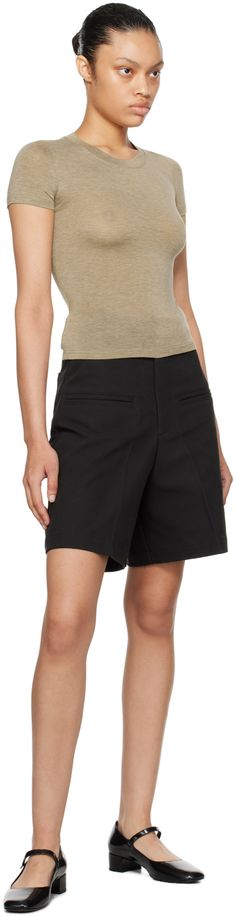 Cotton-blend twill shorts. · Belt loops · Four-pocket styling · Zip-fly · Cinch straps at back waistband Supplier color: Black Black Bermuda Shorts With Belt Loops For Summer, Workwear Cargo Shorts With Belt Loops, Short Length Cargo Shorts For Workwear With Belt Loops, Summer Workwear Cargo Shorts With Belt Loops, High Waist Shorts With Hip Pockets For Workwear, High-waisted Cargo Shorts With Belt Loops For Workwear, Chic Black Bermuda Shorts With Pockets, Black Workwear Shorts With Welt Pockets, Classic Black Shorts With Belt Loops