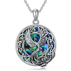 PRICES MAY VARY. 🔥【Design Inspiration】The phoenix represents good fortune, happiness and good luck. This Celtic Phoenix Necklace adds a colorful round abalone shell to the traditional phoenix element, signifying the elegantly reborn phoenix that brings you strength to face life and the future. 🔥【Sterling Silver Material】The abalone phoenix necklace is made of 925 sterling silver, with an oxidization process to give the celtic phoenix pendant a vintage texture. Hypoallergenic, nickel-free, lead Phoenix Jewelry, Phoenix Necklace, Abalone Necklace, Phoenix Pendant, Girlfriend Anniversary, Cleaning Silver Jewelry, Vintage Texture, Celtic Jewelry, Christmas Gifts For Women