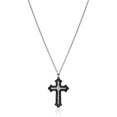 Sofer Jewelry - Black and White Diamond Cross Necklace in 14K White Gold Diamond Cross Necklace, Faith Love, Diamond Cross, White Diamonds, White Diamond, Cross Pendant, Diamond White, Timeless Pieces, Prong Setting