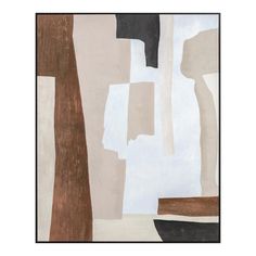 an abstract painting with brown, white and black colors on the bottom half of it