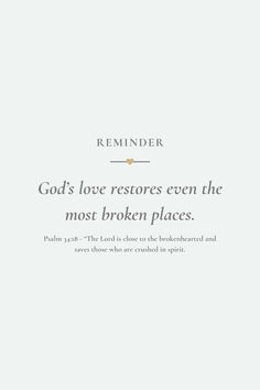 The Lord is close to the brokenhearted and saves those who are crushed in spirit.” - Psalm 34:18  No matter how shattered your heart feels, God’s love can bring restoration and healing. This verse is a powerful reminder of His closeness during times of sorrow. If you’re feeling broken, lean on His promises and let His presence comfort you. Save this scripture to revisit when you need a reminder of His healing love or share it to encourage someone going through a tough time.  📌 Pin this uplifting scripture reminder to your “Faith & Encouragement” board. It’s perfect for daily reflection and sharing hope with others. Encouragement Board, Uplifting Scripture, Christian Motivational Quotes, Faith Encouragement, Powerful Bible Verses, Psalm 34, Encouraging Bible Verses, Daily Reflection, Christian Encouragement