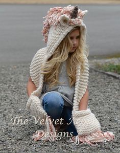 Knitting PATTERN-The Unice Unicorn Hooded Scarf (12/18 months, Toddler, Child, Teen, Adult sizes) Velvet Acorn, Hantverk Diy, Diy Sy, Unicorn Hat, Crochet Unicorn, Hat And Scarf Sets, Hat And Scarf, Hooded Scarf, Crochet Cowl