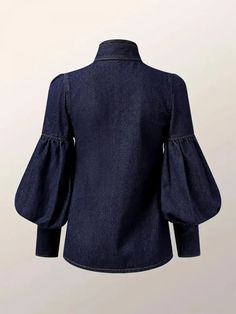 Bow Tie Design Imitation Denim Puff Sleeves Blouse – Cloth Arlo Winter Blouse, Tie Design, Denim Blouse, Comfortable Tops, Denim Design