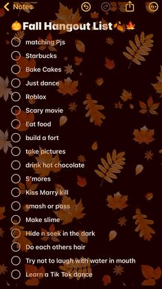 the fall hangout list is shown with leaves