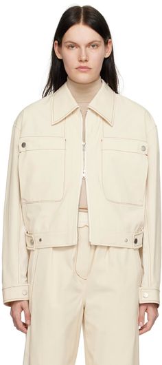 Off-White Boxy Jacket by 3.1 Phillip Lim on Sale Pull And Bear Jacket, Celine Fashion, Boxy Jacket, Jacket Outfit Women, Coat Trends, Textured Jacket, Canvas Jacket, Unisex Jacket, Soft Shell Jacket