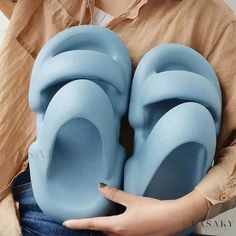 Lasaky - Thick-Soled Plush Slippers with Thick Soft Outsole for Outdoor Comfort, Couples Beach Sandals Casual Blue Platform Slippers With Round Toe, Casual Blue Platform Slippers For Summer, Blue Round Toe Eva Flip Flops, Casual Light Blue Non-slip Sandals, Casual Light Blue Slides For The Beach, Light Blue Open Toe Casual Flip Flops, Casual Light Blue Open Toe Flip Flops, Comfortable Light Blue Round Toe Sandals, Plush Slippers