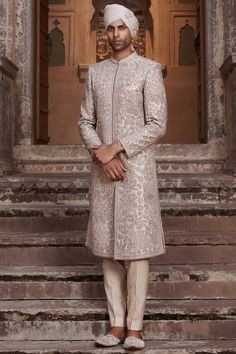 Matsya Men-Light Salmon Pink Sherwani And Kurta Set-INDIASPOPUP.COM Pink Sherwani, Dori Work, Wedding Kurta For Men, Modern Groom, Light Salmon, Men Cream, Salmon Pink, Kurta Set, Womens Size Chart