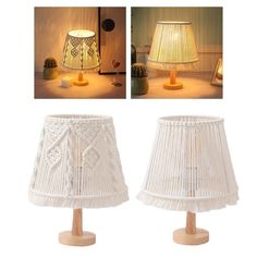 two lamps that are next to each other on a table and one has a white lamp shade