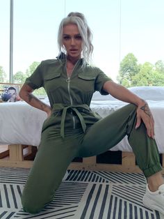 Green Jumpsuit Outfit, Olive Green Jumpsuit, Tie Waist Shirt, Comfy Jumpsuits, Solid Jumpsuit, Belt Jumpsuit, Backless Jumpsuit, Green Jumpsuit