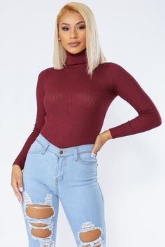 Spend A Little Time Rib-Knit Turtleneck Top-S-Burgundy-65660-KNOWSTYLE Sheer Bodysuit, Crop Top Casual, Ribbed Knit Top, Turtleneck Top, Turtle Neck Top, Lace Bodysuit, Black Bodysuit