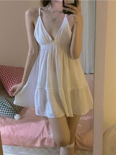 Mini Nightgowns Women Sexy Fashion Soft Summer Sleeveless Daily Backless Simple Solid Elegant Loose Design Folds Sleepwear Hot LANFUBEISI Women Bathing, Cotton Sleepwear, Bodycon Floral Dress, Ruffles Fashion, Women's Nightgowns, Nightgowns For Women, Sling Dress, Soft Summer, Summer Color