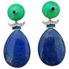 Green Turquoise Blue Sapphires Lapislazuli Green Enamels Diamonds Gold Earrings | From a unique collection of vintage Drop Earrings at https://www.1stdibs.com/jewelry/earrings/drop-earrings/. 1st Dibs, Vintage Drop Earrings, Artisan Bracelets, Chic Art, Thai Art, Hot Jewelry, Simple Chic, Diamonds And Gold, Tutti Frutti