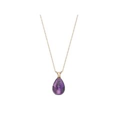 Adorn yourself with the graceful beauty of this 14k gold genuine amethyst briolette necklace. Comes in a gift box. Click on this JEWELRY & WATCHES GUIDE to learn about fit, styles, materials and more!PENDANT DETAILS Pendant length: .6 in. Chain length: 18 in. Clasp: spring-ring Metal: 14k gold STONE DETAILS Stone type: genuine amethyst Total weight: 3 1/2 ct. Shape: briolette Gemstones may have been treated to enhance their appearance. Special care may be required. Size: 18". Color: Purple. Gend Luxury Briolette Drop Necklace, Luxury Briolette Drop Necklace As Gift, Gift Pear-shaped Amethyst Necklaces, Pear-shaped Amethyst Necklace As A Gift, Gift Pear-shaped Amethyst Necklace, Pear-shaped Amethyst Necklace For Gift, Elegant Faceted Drop Necklace Gift, Elegant Purple Amethyst Drop Necklace, Elegant Purple Pear-shaped Necklace