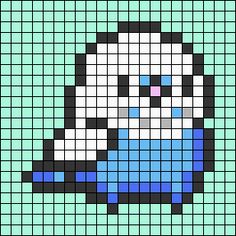 an image of a pixel art piece with blue and white squares in the shape of a penguin