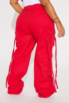 Available In Red And Black. Wide Leg Fit Zipper & Button Front Closure Functional Side Cargo Pockets Functional Front Pockets Non-Stretch Twill 33" Inseam 98% Cotton 2% Other Fibers Imported | Golden Hour Wide Leg Cargo Pant in Red size Medium by Fashion Nova Red Cotton Bottoms With Belt Loops, Red Cotton Pants With Cargo Pockets, Red Cotton Cargo Pants, Red Wide Leg Cargo Pants For Fall, Red Wide Leg Bottoms With Cargo Pockets, High Waist Red Cotton Cargo Pants, High Waist Red Cargo Pants With Pockets, High Waist Red Cargo Pants, Red Wide Leg Cotton Parachute Pants