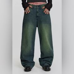 Brand New Jnco Look A Like 90s Jeans Waist Size 28 Perfect Condition Baggy And Oversized Low Rise For Perfect Y2k Or 90s Grunge Look Jaded London Jeans, Teal Jeans, London Jeans, 90s Jeans, Jaded London, Grunge Look, Size 28 Jeans, 90s Grunge, London Blue