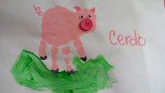 a paper bag with a drawing of a cow on it and the words cerdo written in pink