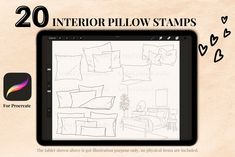 a tablet with some drawings on it and the text, 20 interior plow stamps