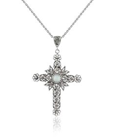 Filigree Art Aqua Chalcedony Gemstone Women Silver Cross Pendant Necklace - Filigranist Jewelry Intricate Crucifix Necklace As A Gift, Crucifix Necklace With Intricate Design For Gifts, Intricate Crucifix Necklace For Gift, Elegant Gemstone Crucifix Necklace, Elegant Crucifix Gemstone Necklace, Spiritual Jewelry With Large Crucifix Pendant, Ornate Cross Necklace With Intricate Design, Spiritual Cross Necklace With Intricate Design, Spiritual Crucifix Jewelry With Large Pendant