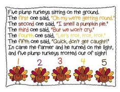 a thanksgiving poem with three turkeys on the front and four numbers on the back