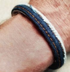 Handmade Casual Bangle Cuff Bracelet, Casual Handmade Cuff Bangle Bracelet, Handmade Blue Bracelets For Everyday, Casual Blue Bracelets For Everyday, Casual Blue Bracelets For Everyday Use, Handmade Blue Denim Jewelry, Blue Denim Jewelry As Gift, Fun Denim, Denim Bracelet