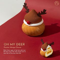 an advertisement for a dessert with reindeer antlers on it